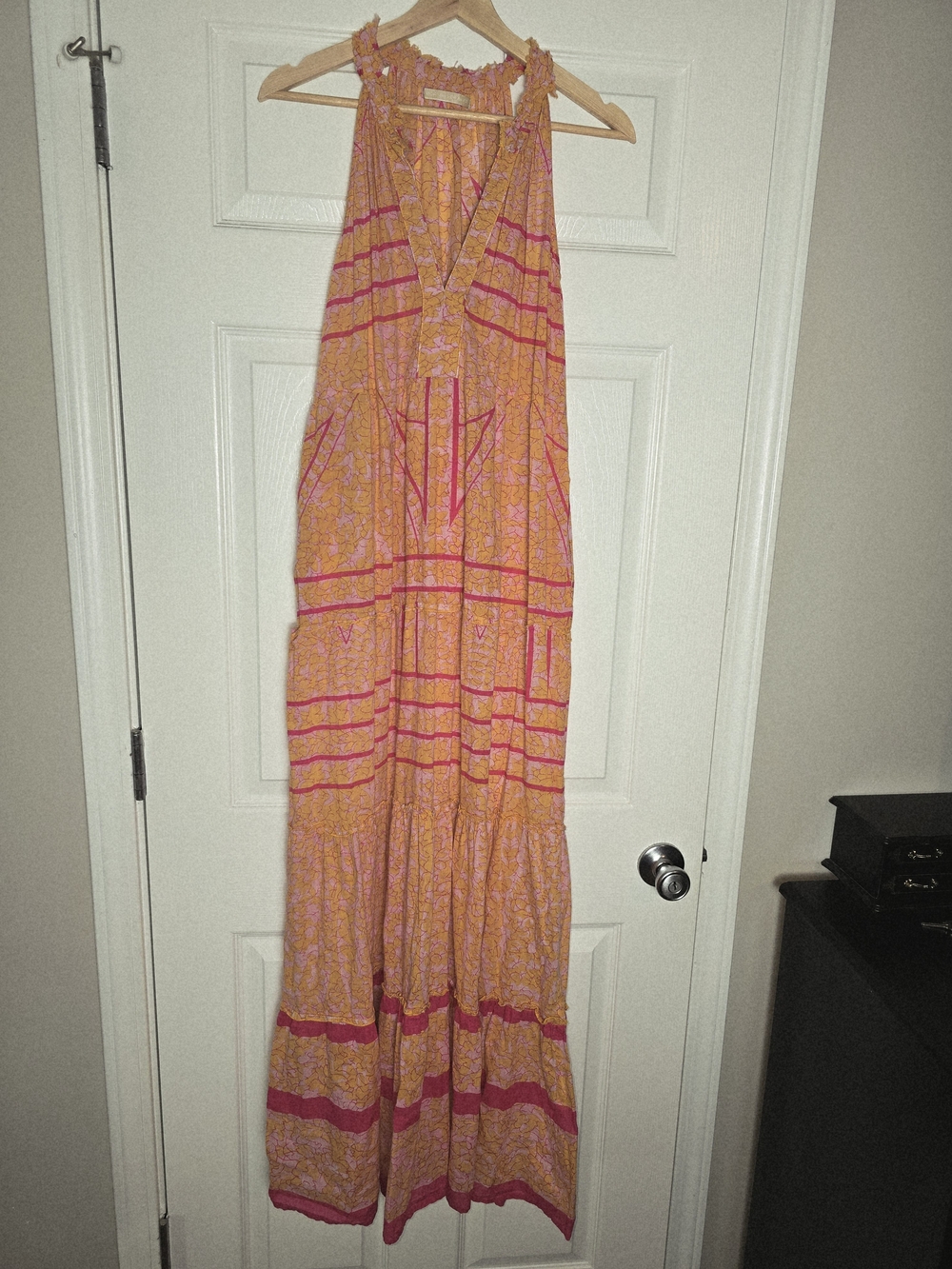 Lola Australia Summer Pink & Orange Floral Maxi Dress 100% Cotton Size Medium